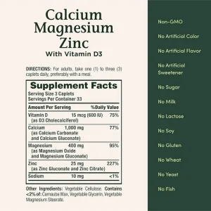 قرص کلسیم منیزیم زینک نیچرزبونتی ۱۰۰ عددی + ویتامین D3