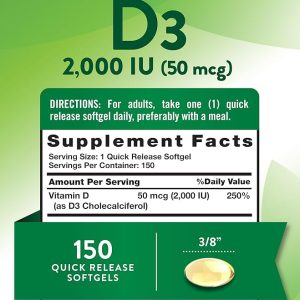 سافت ژل ویتامین دی 3 نیچرز تروث 2000 واحدی 150 عددی